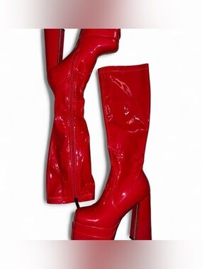Kiss Red Patent Platform Over-the-Knee Boots